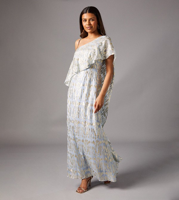 Petite Metallic One Shoulder Maxi Dress