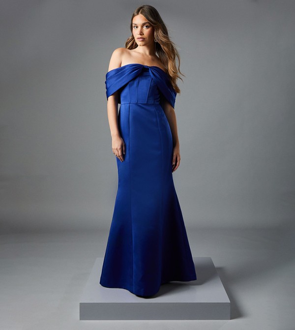Bardot Bow Effect Fishtail Maxi Occasion Dress