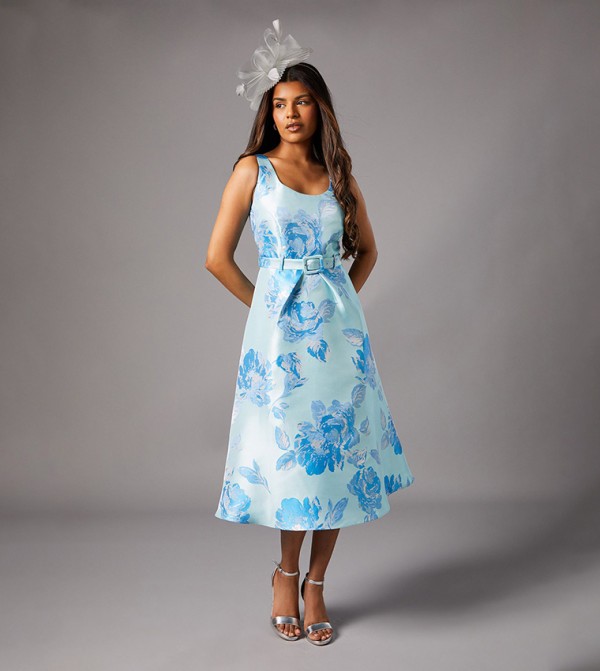 Petite Jacquard Flared Midi Dress
