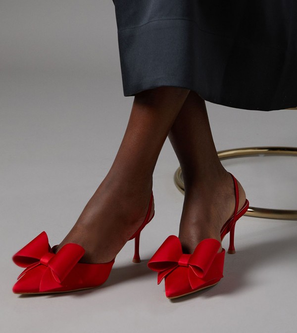 Lola Satin Bow Detail Medium Stiletto Heel Sling Back Pumps