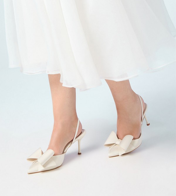 Bridal Lola Satin Bow Detail Slingback Pumps