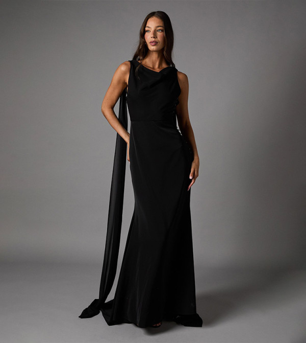 Chiffon Cowl Back Detail Maxi Dress