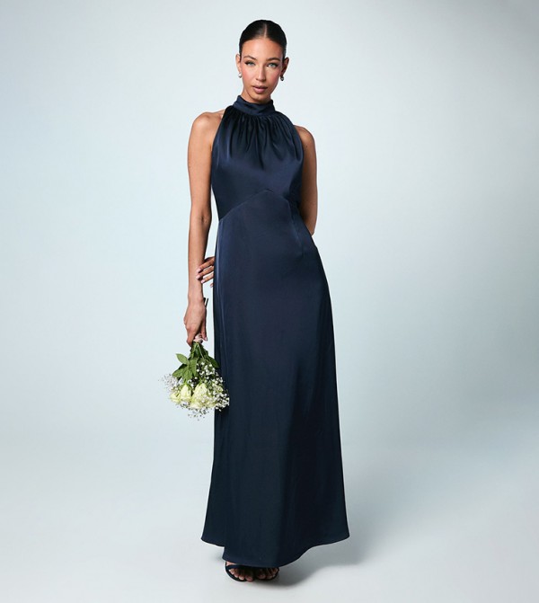 Satin Halterneck Maxi Bridesmaid Dress