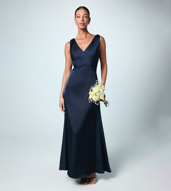 Satin V-Neck Bridesmaid Maxi Dress
