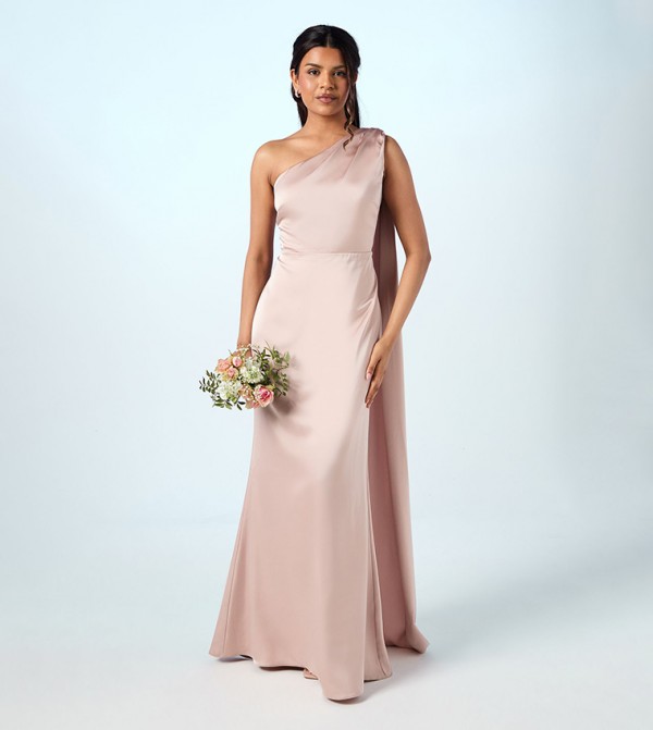 Petite Drape One Shoulder Satin Maxi Bridesmaid Dress
