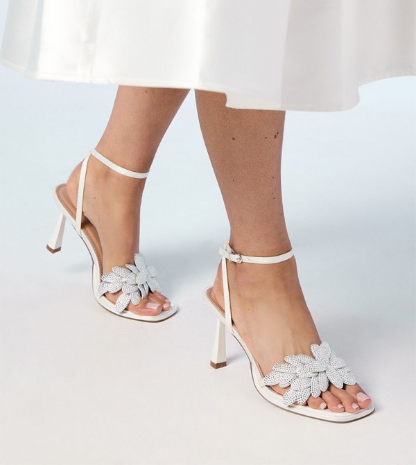 Bridal Sandie Satin Diamante Petal Heel Sandals