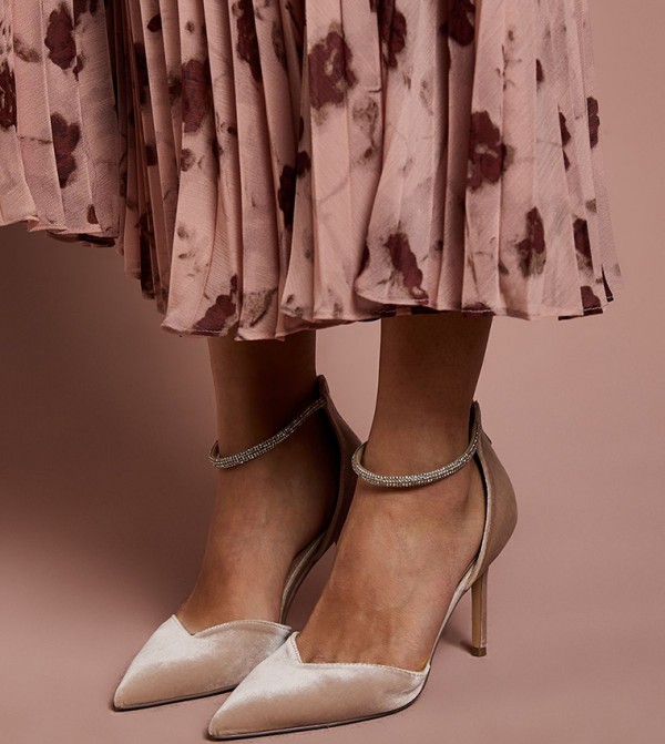 Sicily Velvet Diamante Ankle Strap Pointed Toe Pumps
