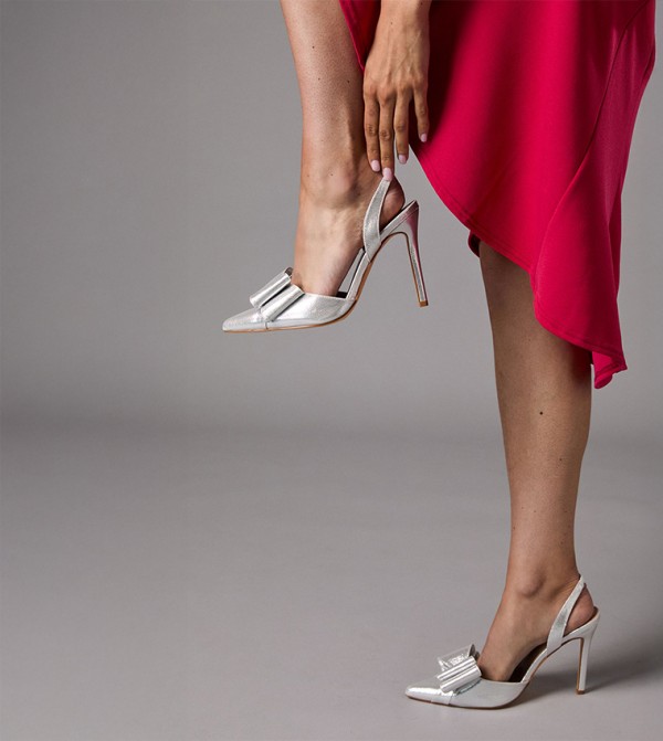Tamara Metallic Textile Satin Bow Slingback Pumps