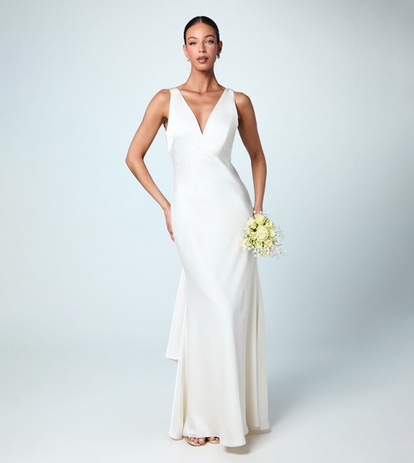 Back Sash Detail Satin Bridesmaid Maxi Dress