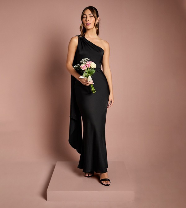 One Shoulder Satin Bridesmaids Maxi Dress