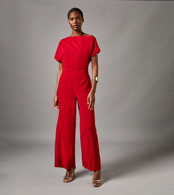 Solid Off-Shoulder Short Sleeves Jumpsuit