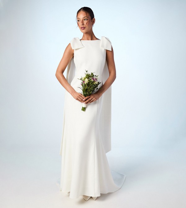 Bow Detail Button Back Maxi Wedding Dress
