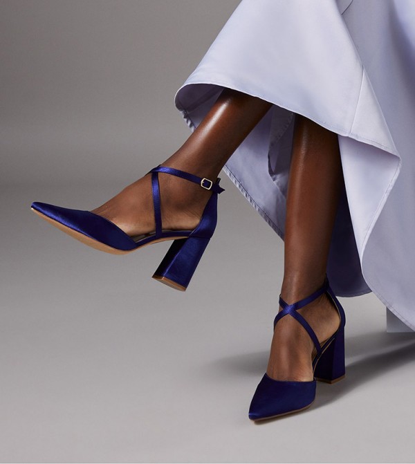 Treat Satin Cross Strap Block Heel Pumps