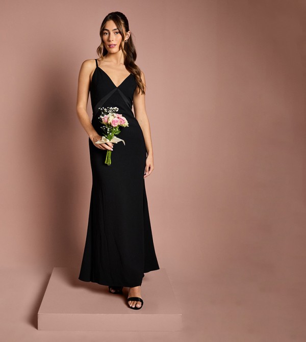 Solid Satin Strappy Maxi Bridesmaid Dress