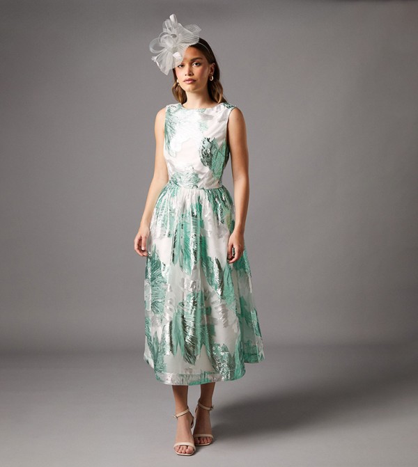 Sleeveless Jacquard Fit and Flare Midi Dress