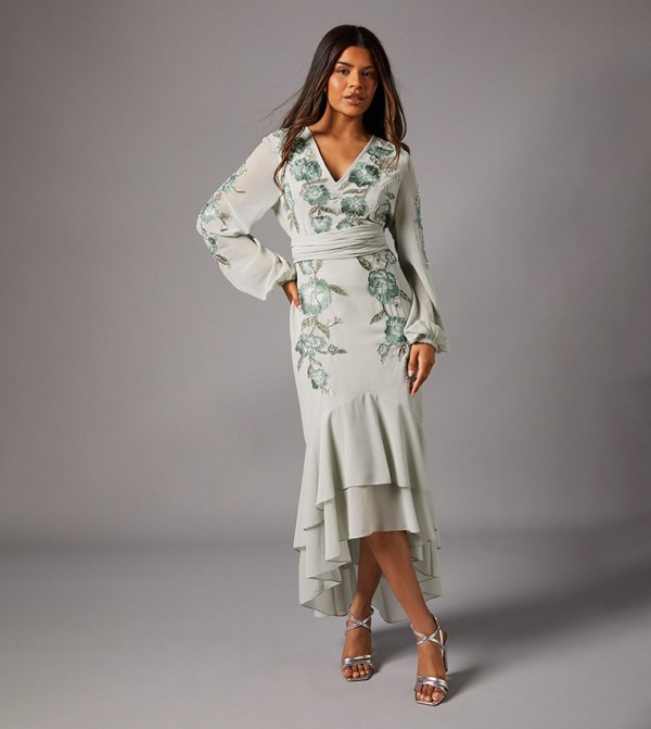 Petite Sequined High-Low Maxi Dress