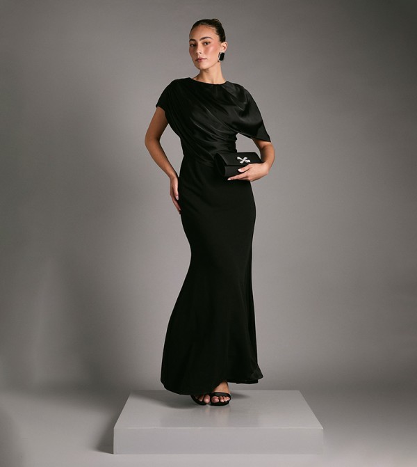 Slinky Draped Detail Fishtail Maxi Dress