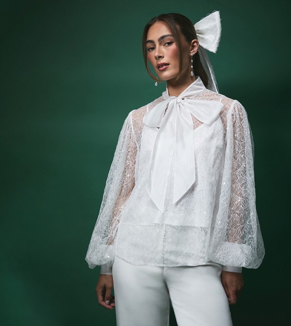 Lisa Tan Sequined Organza Bridal Top
