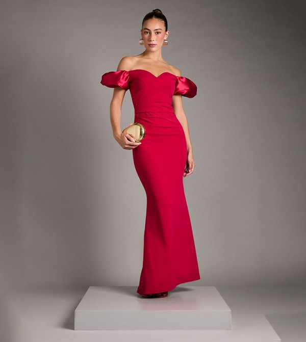 Volume Sleeves Scuba Maxi Dress