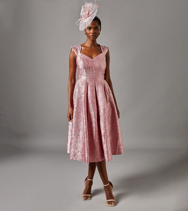 Sweetheart Sleeveless Jacquard Midi Dress