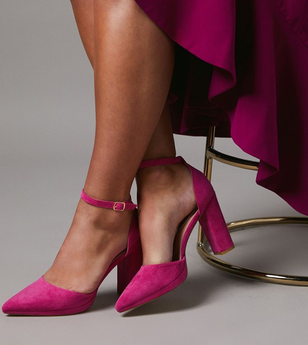 Sadie Faux Suede Platform Pointed Block Heel Pumps