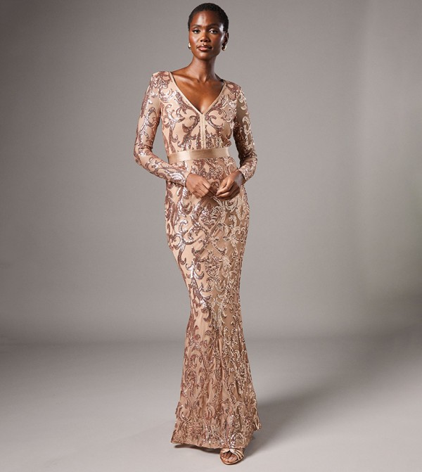 Long Sleeves Sequined Maxi Dress