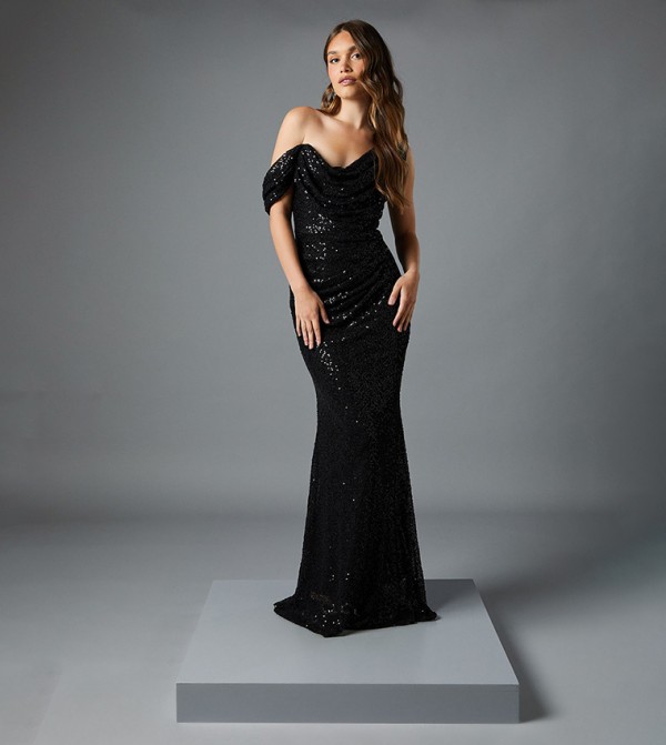 Sequin Plunge Neck Maxi Dress