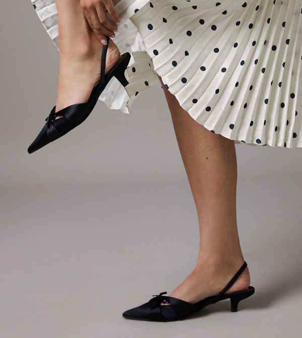 Iserene Satin Bow Detail Slingback Kitten Heel Pumps