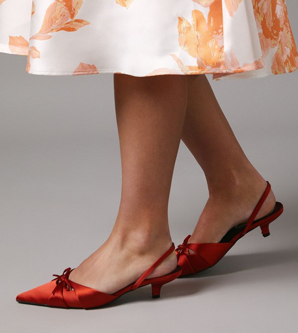 Iserene Satin Bow Detail Slingback Kitten Heel Pumps