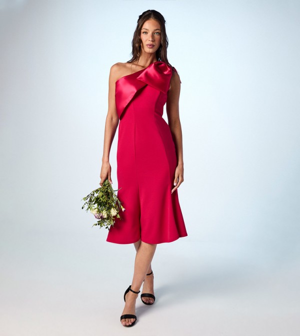 Bow One Shoulder Midi Dress