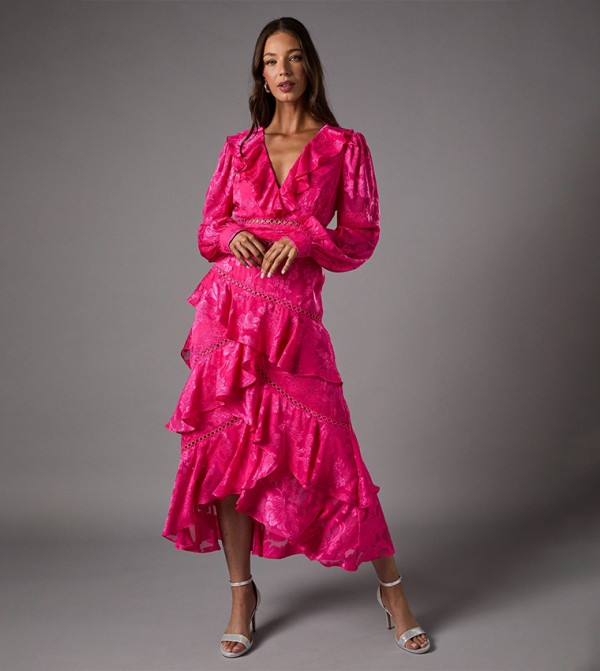 Jacquard Long Sleeves Midaxi Dress