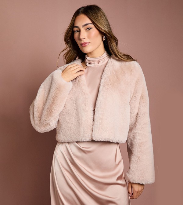 Faux Fur Long Sleeves Short Coat