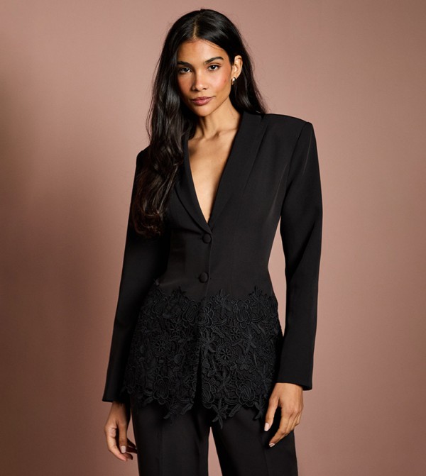 Single Breasted Lace Trim Fitted Blazer