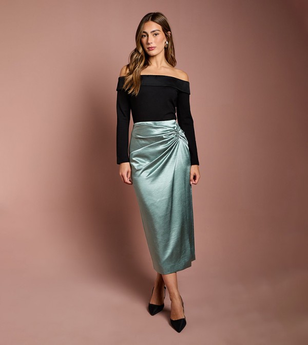 Satin Wrap Midi Skirt