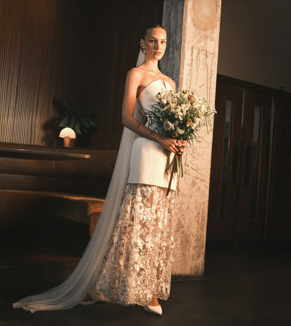 Structured Strapless Mini Wedding Dress