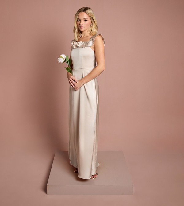 Teen Coast Ruffle Strap Satin Bridesmaid Dress