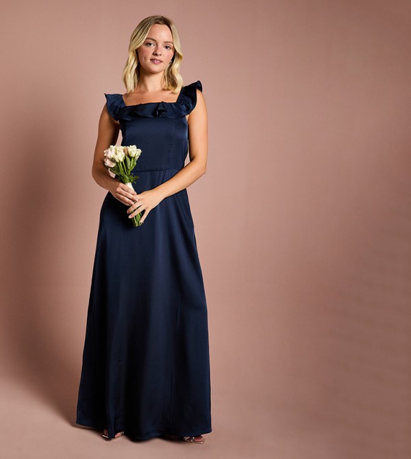 Teen Coast Ruffle Strap Satin Bridesmaid Maxi Dress