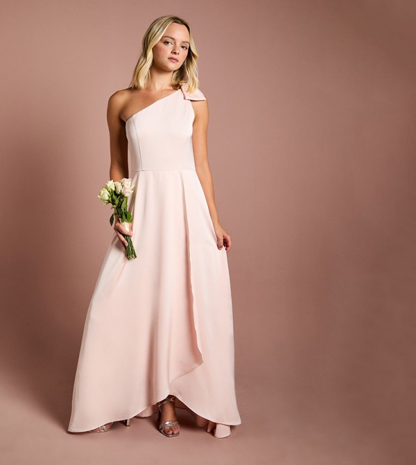Teen Coast One Shoulder Bow Bridesmaids Maxi Dress