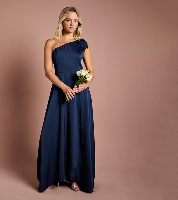 Teen Coast One Shoulder Bow Bridesmaids Maxi Dress