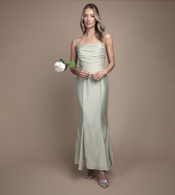 Satin Strappy Cowl Neck Bridesmaid Dress
