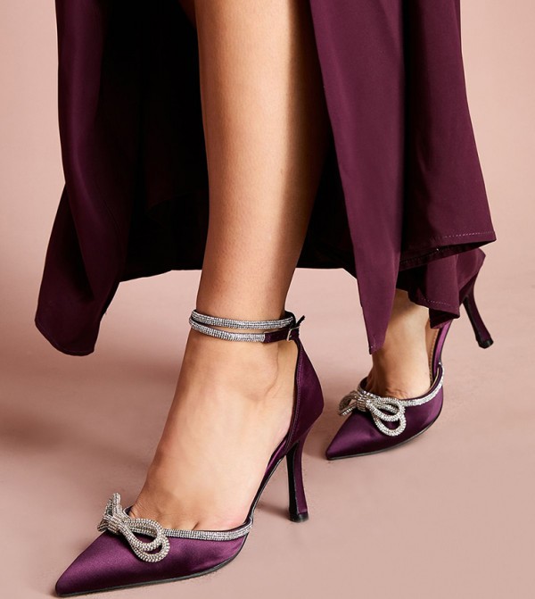 Krissy Satin Diamante Bow Heel Pumps
