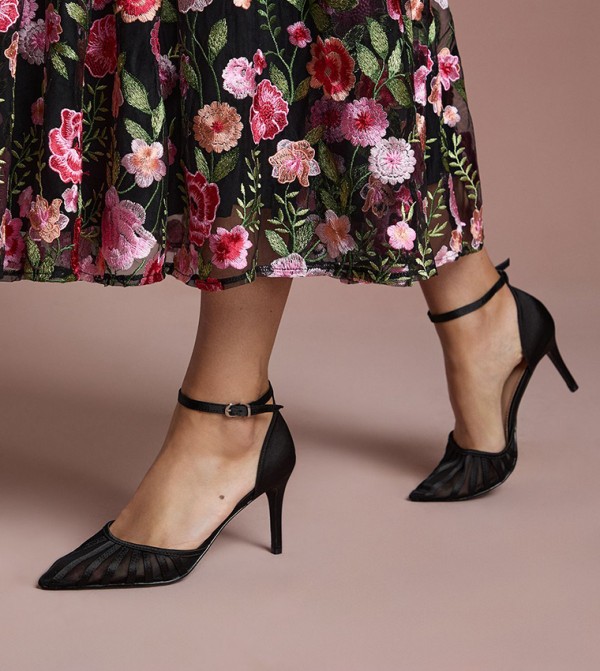 حذاء كعب ستيلتو ساتان شبكي كريستال