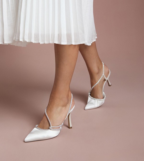 Bridal Kimmie Diamante Asymmetric Strap Stiletto Heel Pumps