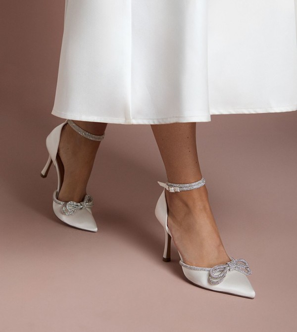 Bridal Krissy Satin Diamante Bow Stiletto Heel Pumps
