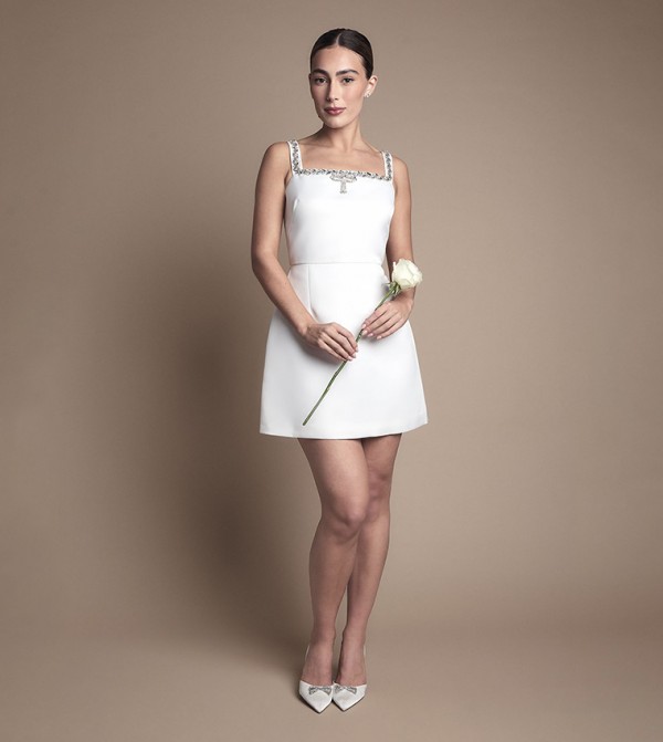 Diamante Bow Trim Mini Wedding Dress
