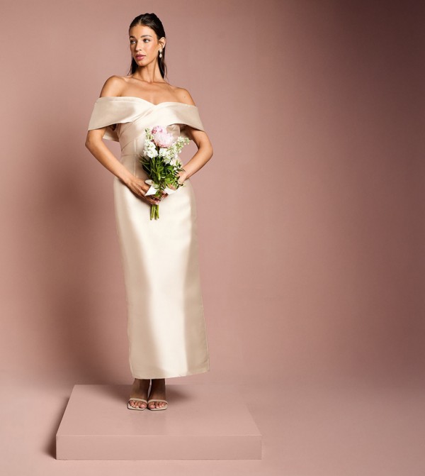 Twill Bardot Maxi Bridesmaid Dress