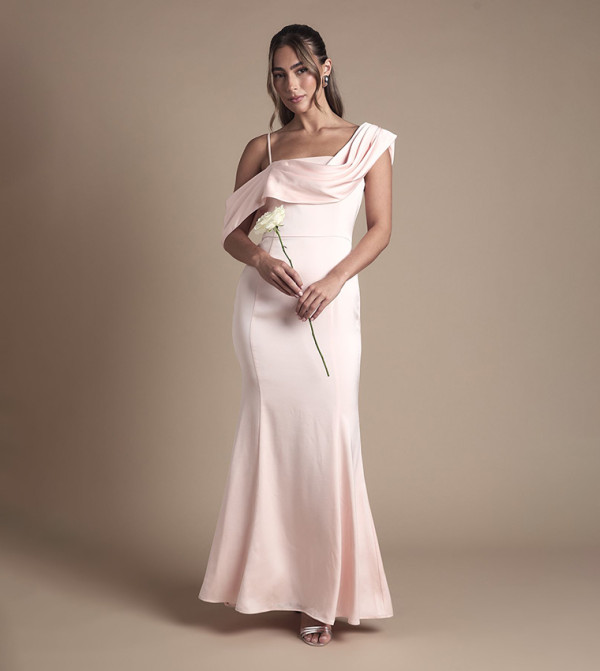 Drape Detail Satin Strappy Maxi Bridesmaid Dress