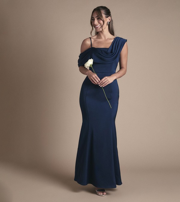 Drape Detail Satin Strappy Maxi Bridesmaid Dress