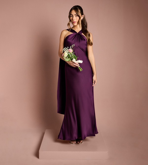 Satin Halter Neck Maxi Bridesmaid Dress