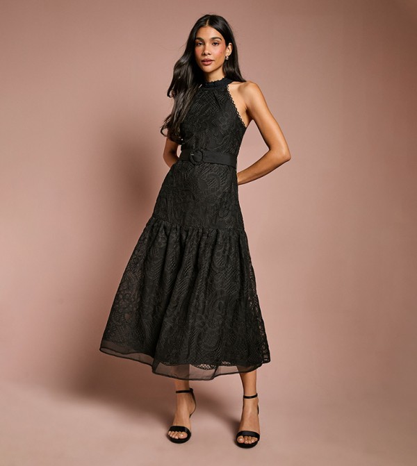 فستان ميدي أورجانزا بحزام 